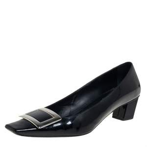 Roger Vivier Black Patent Leather Belle Block Heel Pumps Size 40
