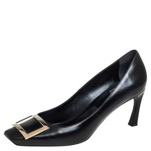 Roger Vivier Black Leather Belle Square Toe Pumps Size 40
