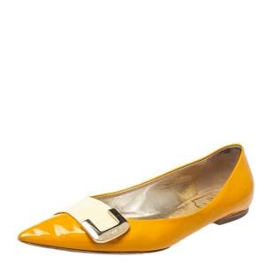Roger Vivier Yellow/Cream Patent Leather Ballet Flats Size 39