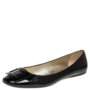 Roger Vivier Black Patent Leather Trompette Ballet Flats Size 41