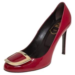 Roger Vivier Red Patent Leather Embellished Pumps Size 38