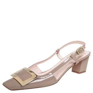 Roger Vivier Beige Patent Leather Belle Vivier Slingback Sandals Size 38.5