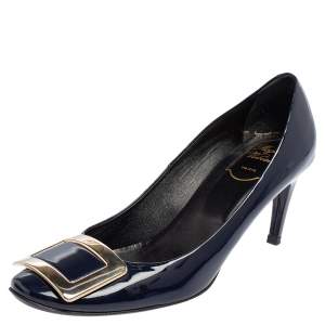 Roger Vivier Navy Blue Patent Leather Trompette Pumps Size 38