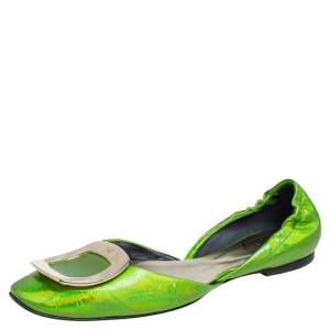 حذاء فلا�ت روجر فيفييه جلد أخضر ميتالك مقاس 35.5