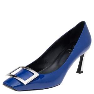 Roger Vivier Limited Edition Blue Patent Leather Trompette Pumps Size 39.5