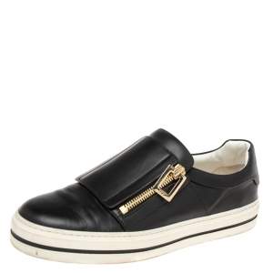 Roger Vivier Black Leather Sneaky Viv Zip-Up Sneakers Size 36.5