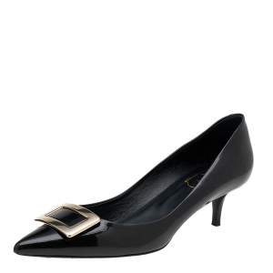 Roger Vivier Black Patent Leather Kitten Heel Pumps Size 37.5
