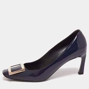 Roger Vivier Navy Blue Patent Leather Trompette Pumps Size 37