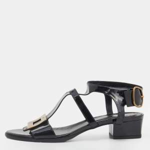 Roger Vivier Black Patent Leather Ankle Strap Sandals Size 38.5 