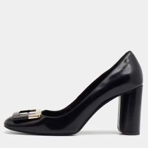 Roger Vivier Black Leather Belle Metal Buckle Pumps Size 37