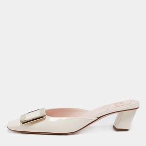 Roger Vivier Cream Patent Leather Belle Vivier Mules Size 35.5