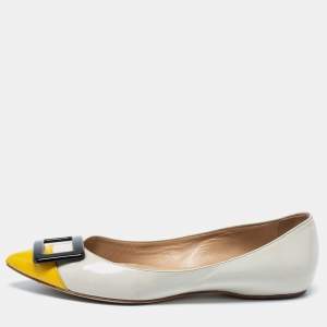حذاء باليرينا فلات روجر فيفييه تروبيت جلد لامع ثلاثي اللون مقاس 36