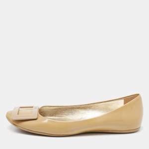 Roger Vivier Beige Patent Leather Trompette Ballet Flats Size 38