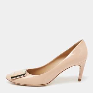Roger Vivier Beige Patent Leather Trompette Pumps Size 38.5