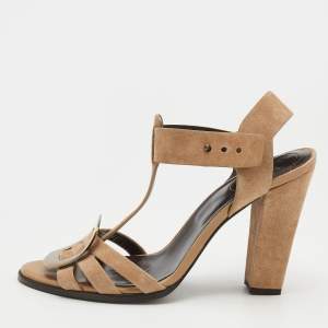 Roger Vivier Taupe Suede T-strap Ankle Strap Sandals Size 37.5