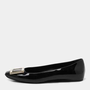 Roger Vivier Black Patent Leather Trompette Ballet Flats Size 36.5