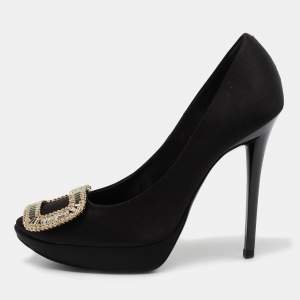 Roger Vivier Black Satin Limelight Buckle Pumps Size 38.5