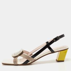 Roger Vivier Tricolor Patent Leather Belle Vivier Slingback Sandals  Size 41.5 
