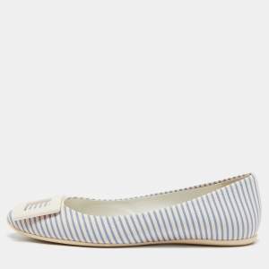 Roger Vivier White/Blue Striped Leather Gommette Ballet Flats Size 36