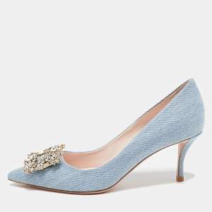 Roger Vivier Light Blue Denim Crystal Embellished Pointed Toe Pumps Size 35