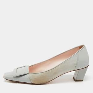 Roger Vivier Grey  Patent and Suede Trompette Pumps Size 36.5