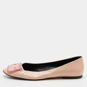 Roger Vivier Beige Python Leather Trompette Ballet Flats Size 38.5