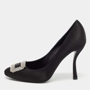 Roger Vivier Black Satin Trompette Crystal Embellished Pumps Size 40