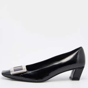 Roger Vivier Black Patent Leather Buckle Detail Pumps Size 37