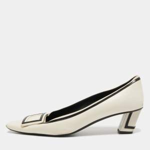 Roger Vivier Cream/Black Leather Belle Vivier Graphic Pumps Size 41 