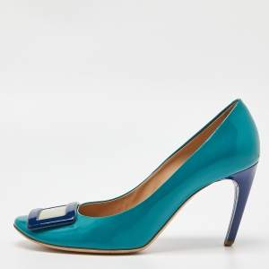 Roger Vivier Turquoise Blue Patent Leather Trompette Pumps Size 39