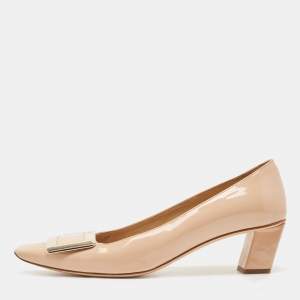 Roger Vivier Beige Patent Leather Trompette Pumps Size 38.5