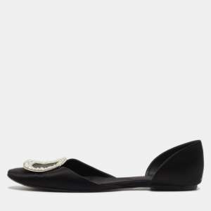 Roger Vivier Black Satin Chips Prism Studded Flats Size 38