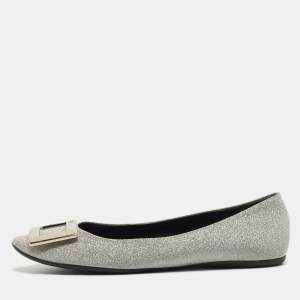 Roger Vivier Silver Glitter Ballet Flats Size 39.5