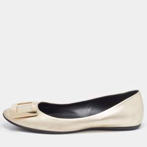 Roger Vivier Metallic Gold Leather Ballet  Flats Size 37
