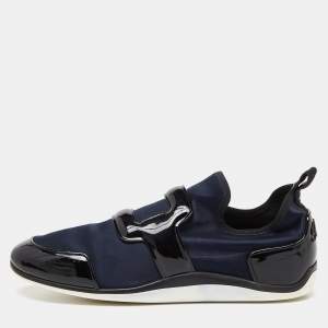 Roger Vivier Blue/Black Satin and Patent Leather Sneaky Viv Slip On Sneakers Size 39