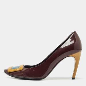 Roger Vivier Burdundy Patent Leather Belle Square Toe Pumps Size 40