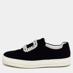 Roger Vivier Black Velvet Sneaky Viv Embellished Slip On Sneakers Size 36