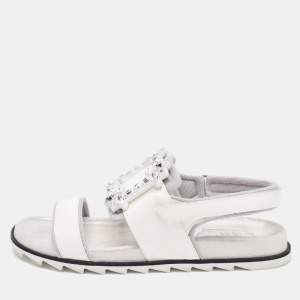 Roger Vivier White Patent Leather Vivier Strass Sandals Size 39