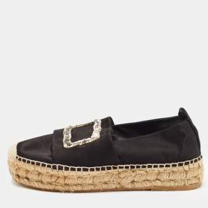 Roger Vivier Black Satin Embellished Espadrille Flats Size 36