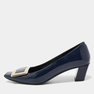 Roger Vivier Navy Blue Patent Leather Belle Vivier Pumps Size 35