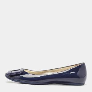 Roger Vivier Navy Blue Patent Leather Ballet Flats Size 35.5