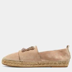 Roger Vivier Light Pink Suede Crystal Embellished Espadrille Flats Size 41