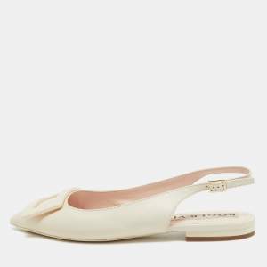 Roger Vivier Cream Leather Gommette Slingback Flat Sandals Size 37