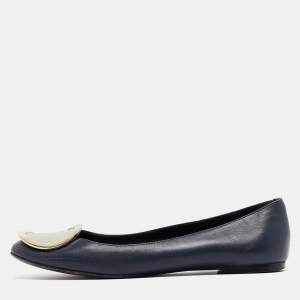 Roger Vivier Navy Blue Leather Ballet Flats Size 35.5