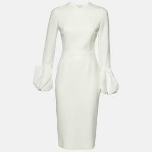 Roksanda White Crepe Puff Sleeve Midi Lena Dress S