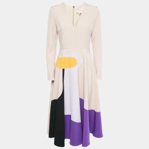 Roksanda Ilincic Pink Patchwork Crepe Flared Midi Dress M