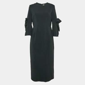 Roksanda Ilincic Black Crepe Flared Bow Detail Sleeve Midi Dress L