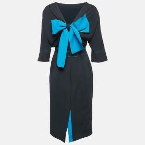 Roksanda Ilincic Navy Blue Stretch Crepe Bow Detail Short Dress M
