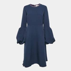 Roksanda Ilincic Navy Blue Crepe Puff Sleeve Aylin Midi Dress L