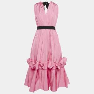 Roksanda Ilincic Pink Crinkled Crepe Plunging Neck Midi Dress L